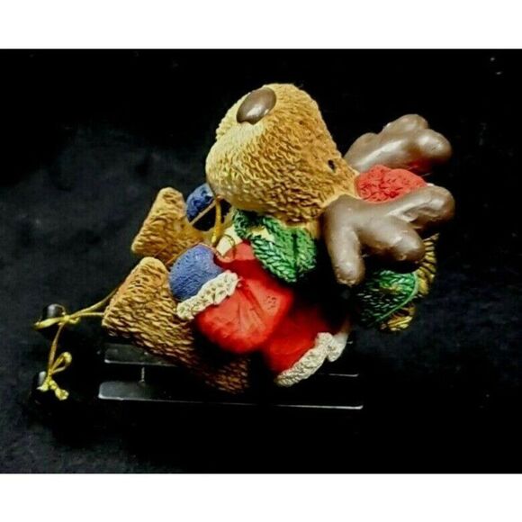 Funny Santa Reindeer Moose Sled 4" Figurine Christmas Decor Winter Coat Mittens - Picture 1 of 6
